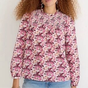 J. Crew Liberty Smocked Blouse Butterfield Poppy Floral Pink size Small